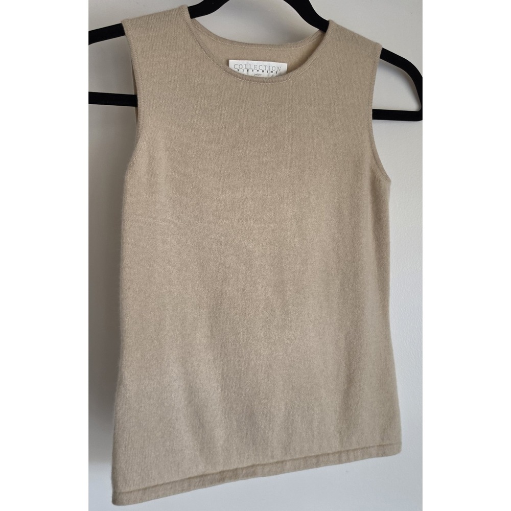Collection Fifty Nine Cashmere Tank Top Size P Beige Solid Sleeveless Cami
